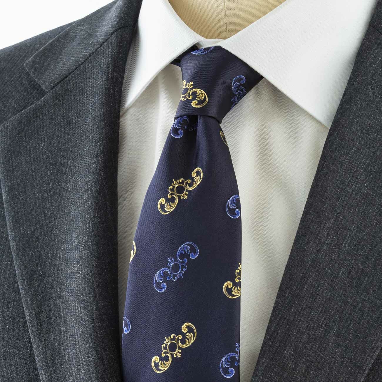 ROYTOUCHネクタイ メダリオン・ネイビー/ブルー、ゴールド