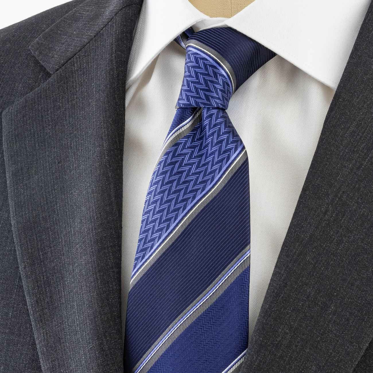 KINSHOKUネクタイ 純国産杉綾ストライプ・ブルー